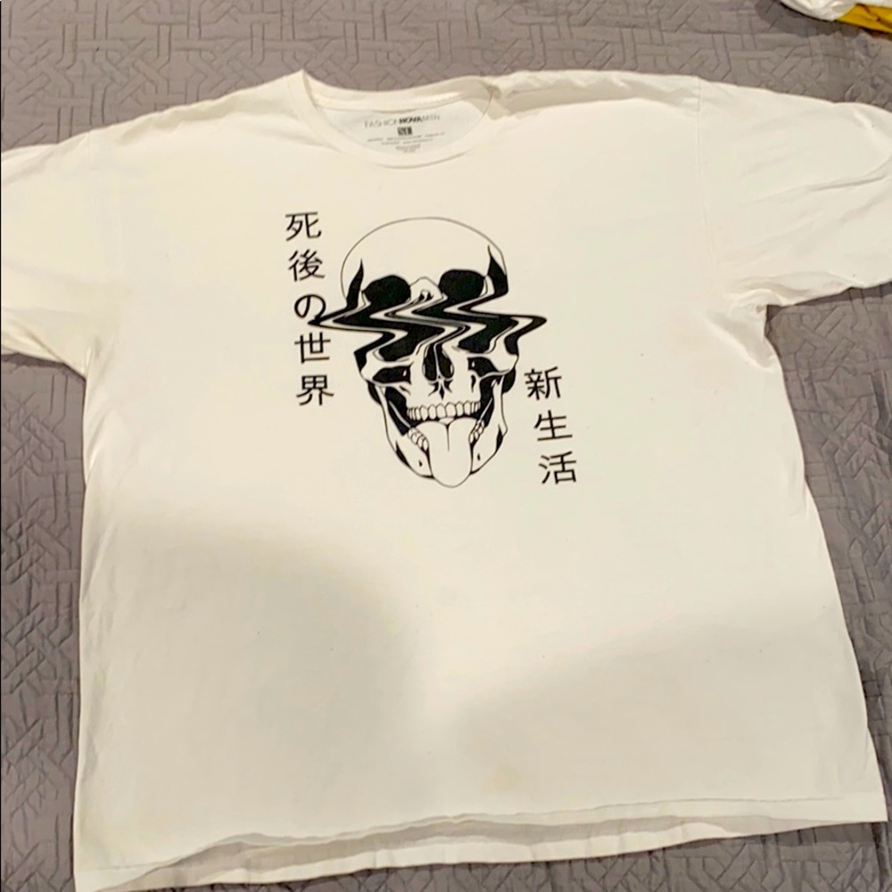 white and black shirt